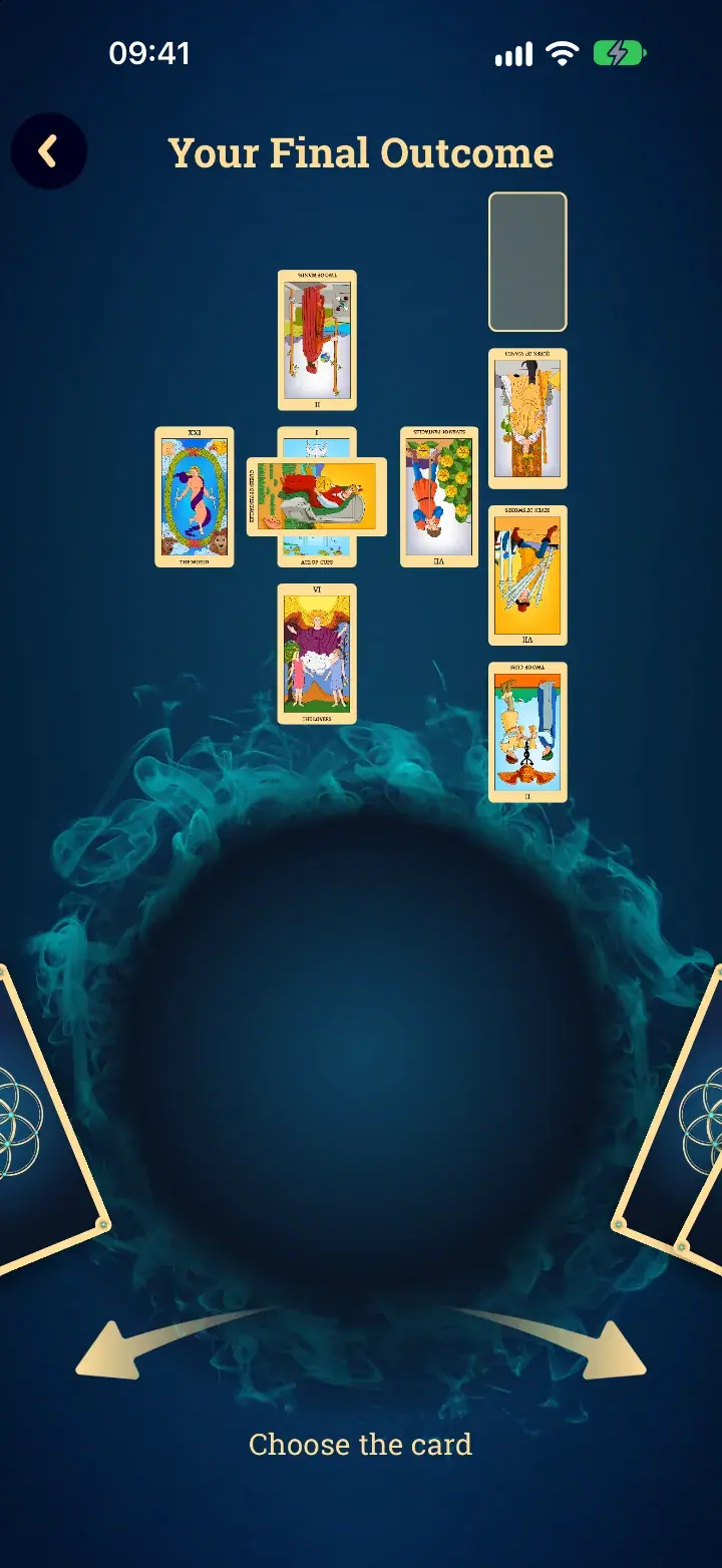 Celtic Cross spread (10 cards) in the Tarot Card Reading app