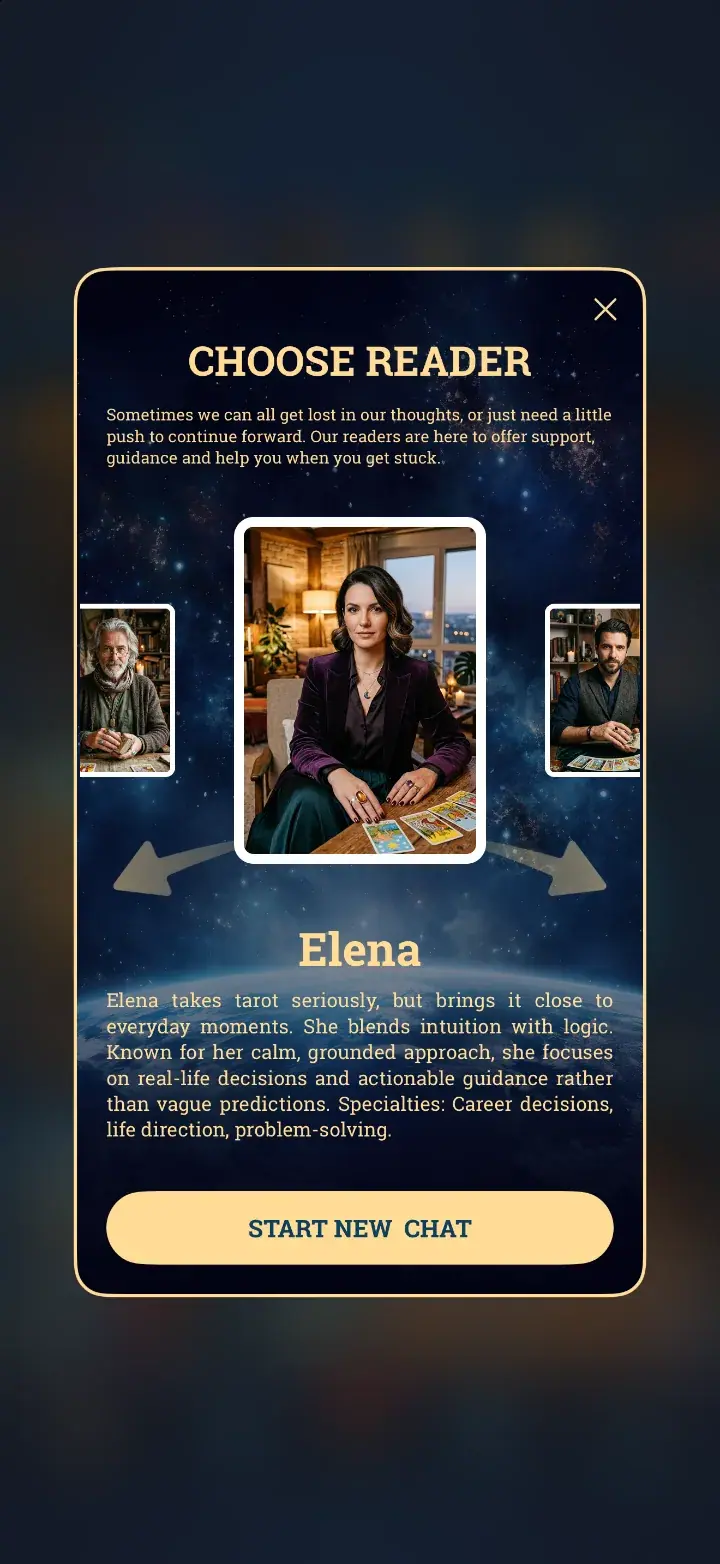 Choose reader screen in the app