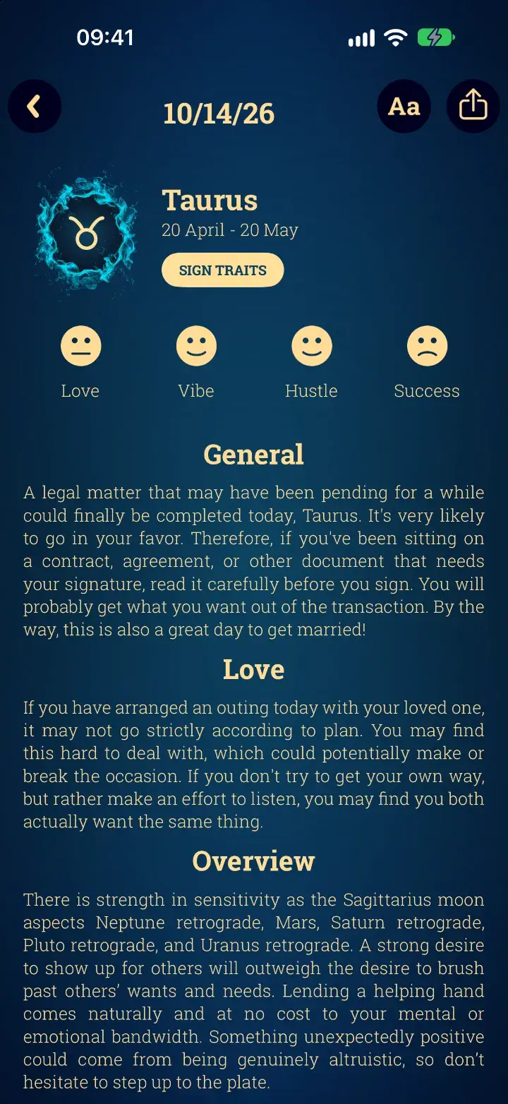 Horoscope screen in the Tarot Card Reading app