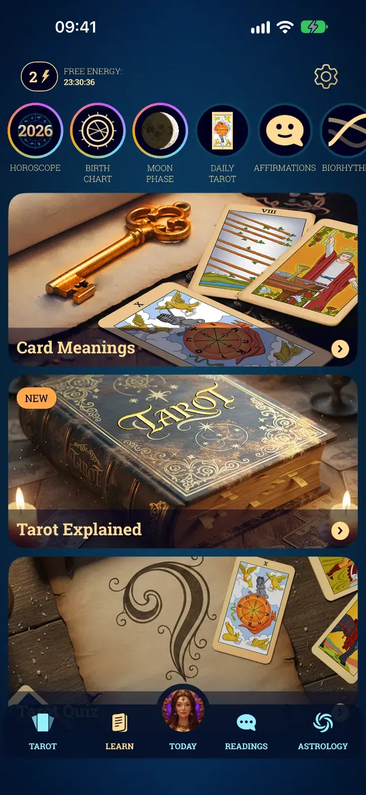 Learn tab in the Tarot Card Reading app