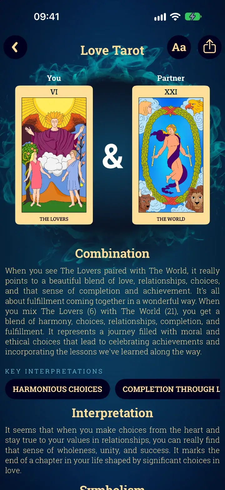 Love Tarot spread in the Tarot Card Reading app