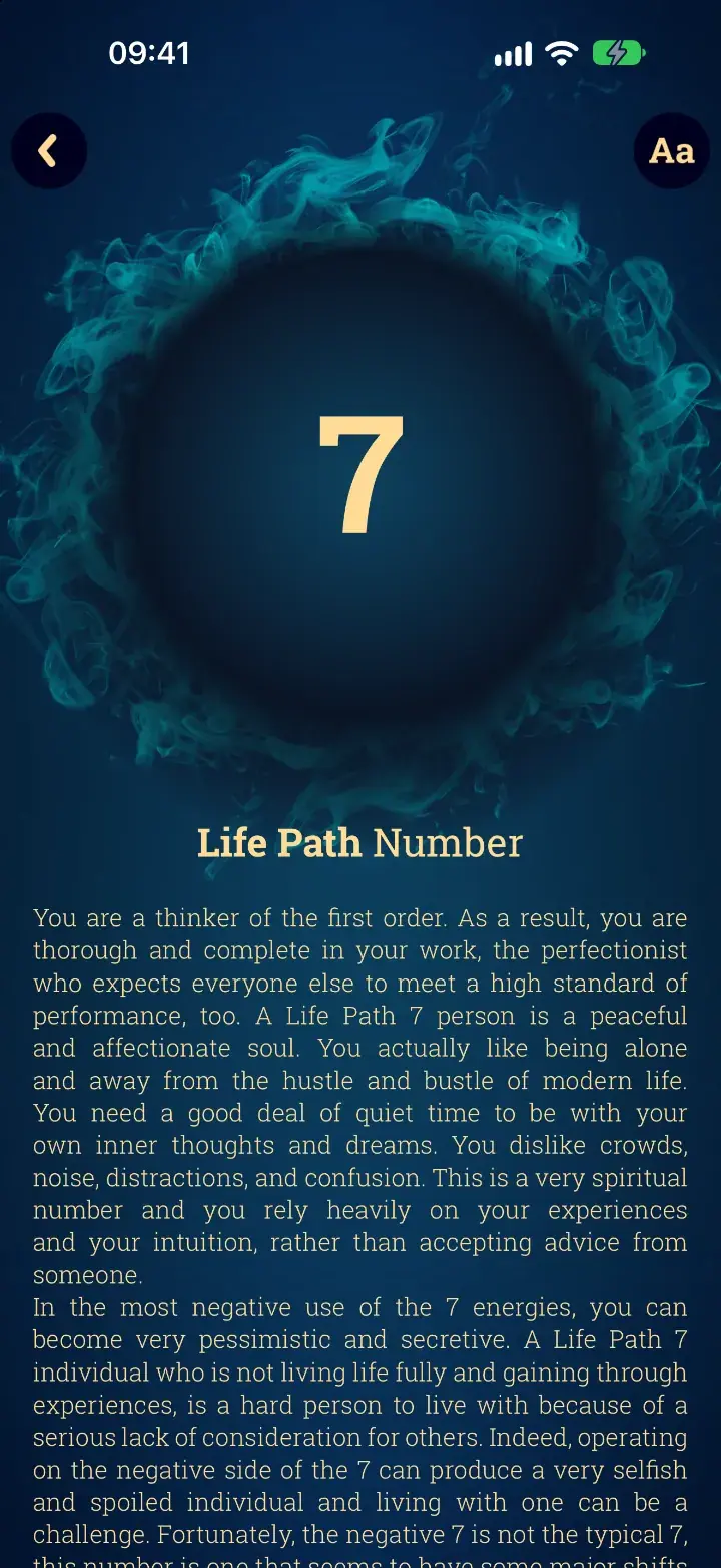 Numerology screen in the Tarot Card Reading app
