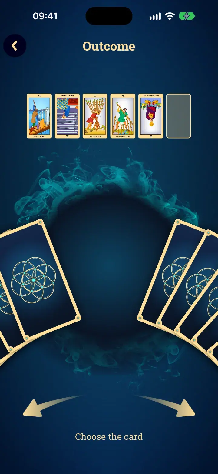 Six-Card spread in the Tarot Card Reading app