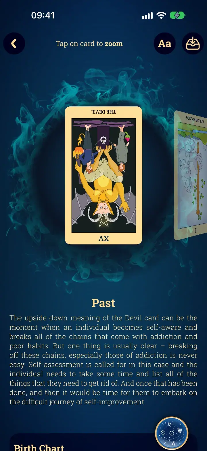 Three-Card spread in the Tarot Card Reading app